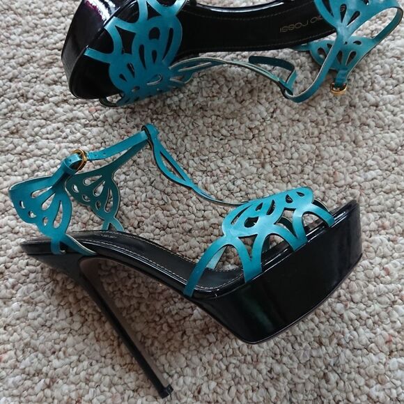 Turquoise blue Sergio Rossi butterfly heels - Picture 6 of 10